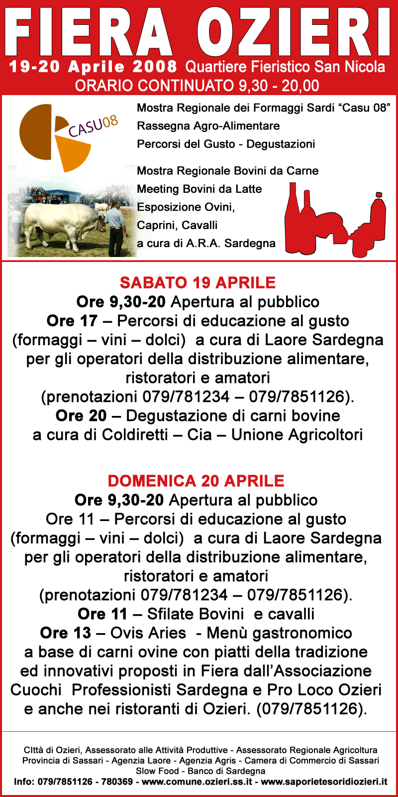 Il programma della Fiera di Ozieri dal 19 al 20 Aprile 2008