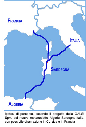 Ipitesi del percorso del metanodotto Algeria-Sardegna_Italia Ipitesi del percorso del metanodotto Algeria-Sardegna_Italia