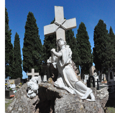 Cimitero monumentale. La tomba di Andrea Salis-Solinas, con la scultura marmorea realizzata dallo scultore Giuseppe Sartorio (1854-1922)
